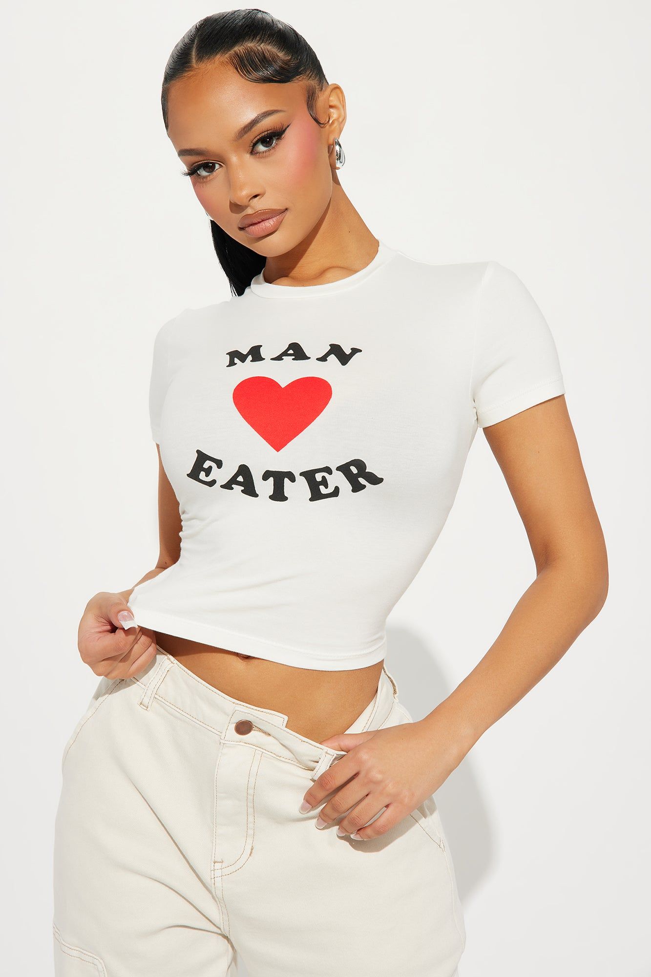Maneater Crew Neck Tee - White sold by Fashion Nova