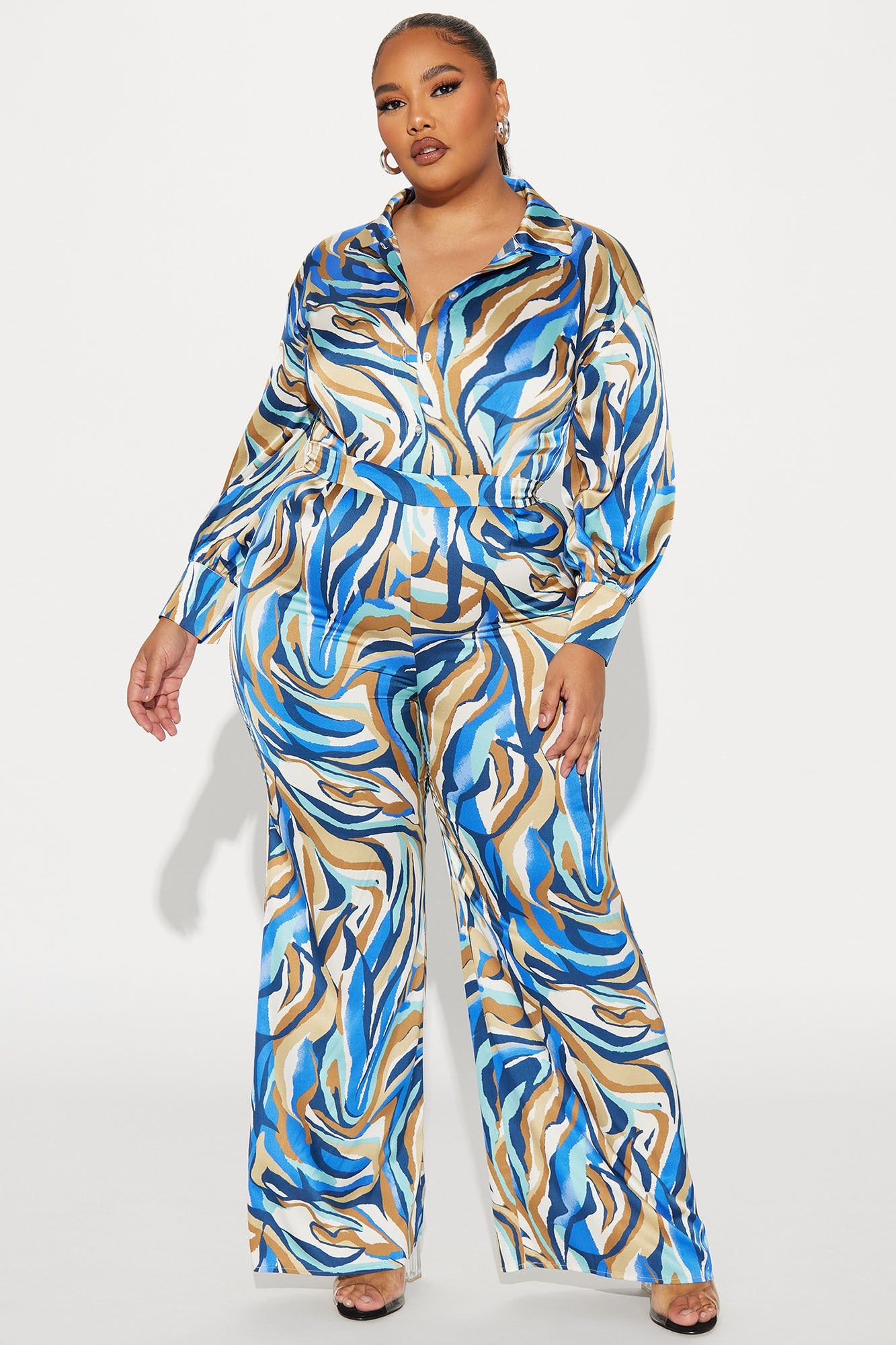 Don't Stop Moving Satin Jumpsuit - Blue/combo sold by Fashion Nova product image thumbnail 4
