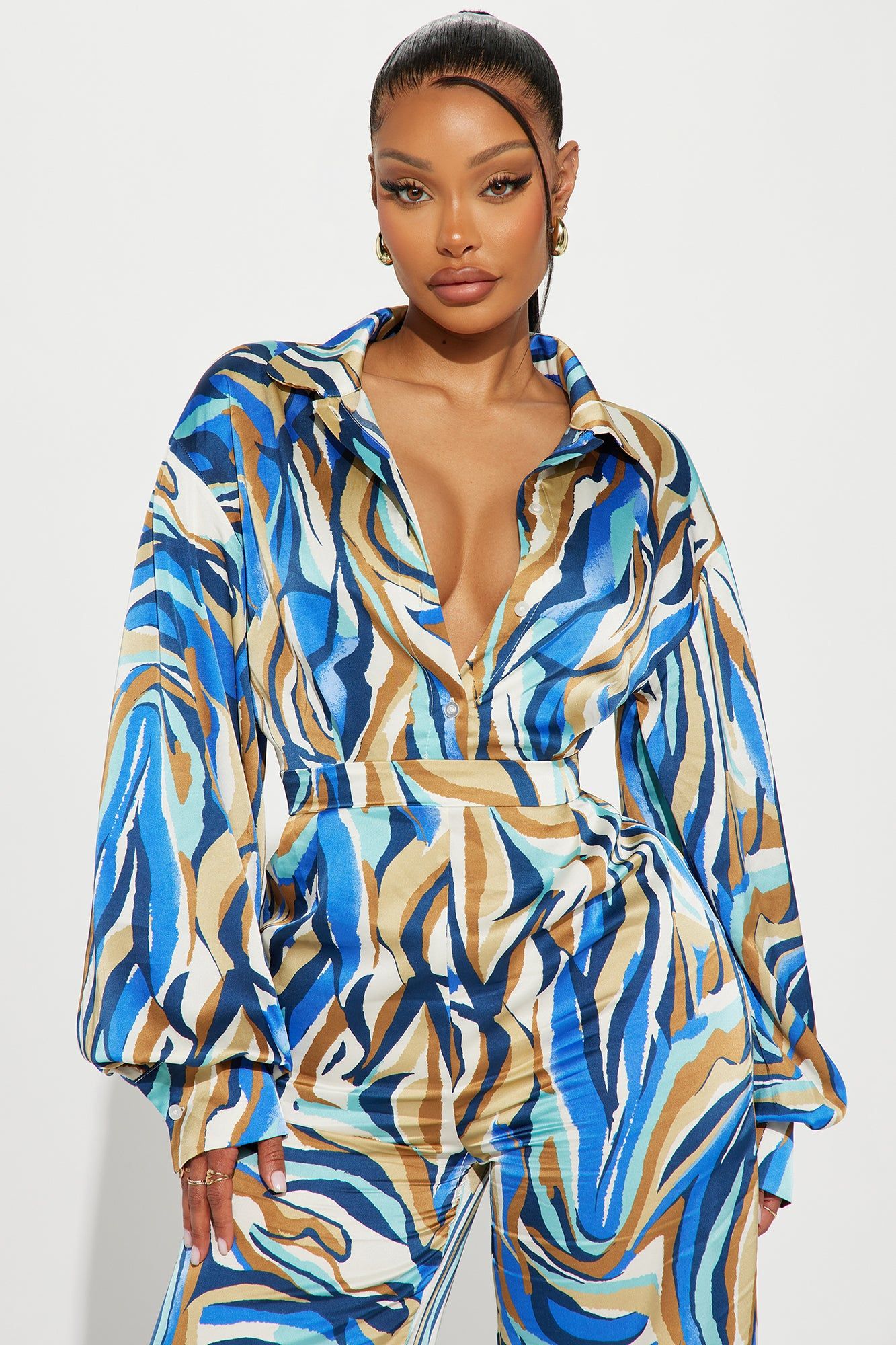Don't Stop Moving Satin Jumpsuit - Blue/combo sold by Fashion Nova product image thumbnail 2