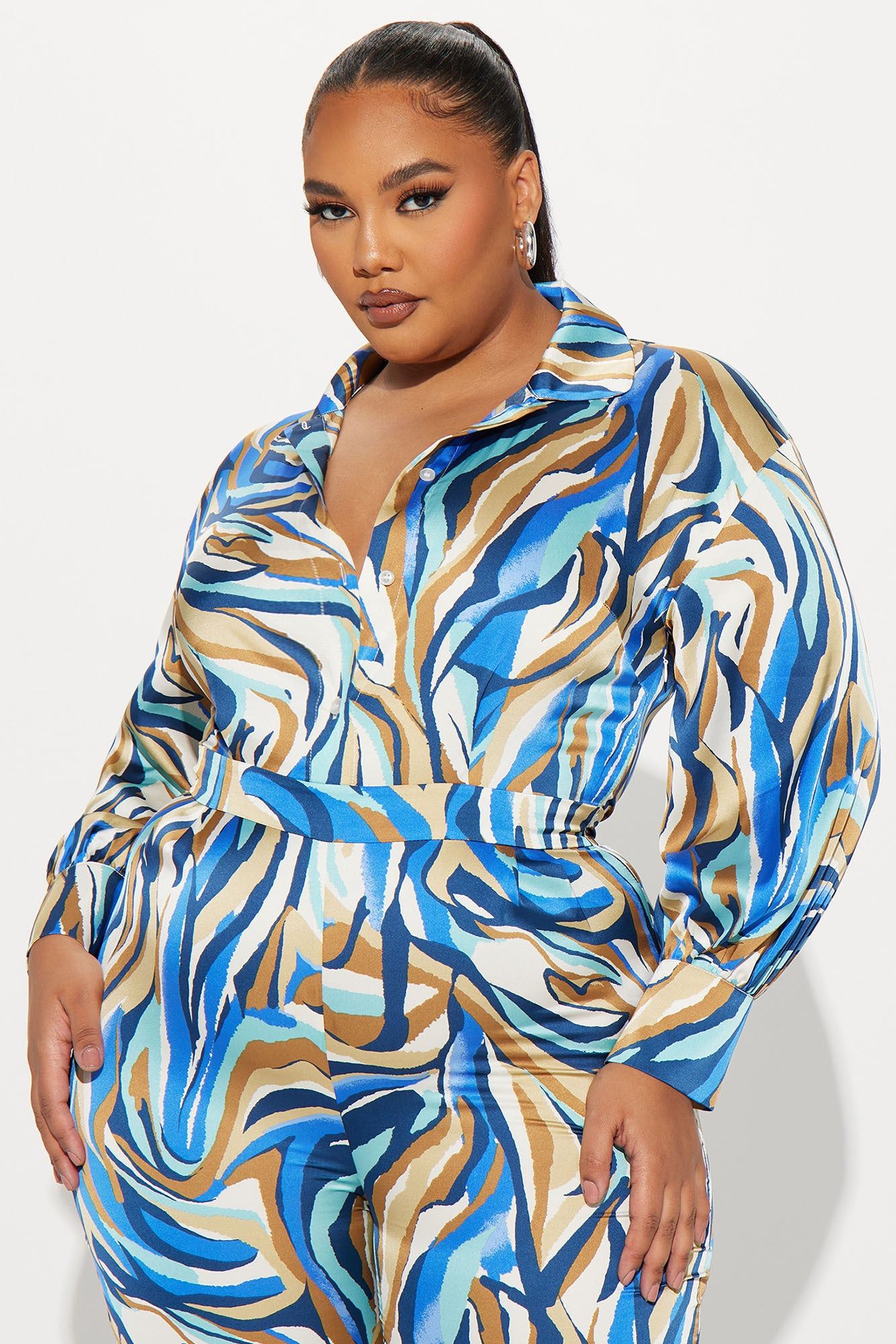 Don't Stop Moving Satin Jumpsuit - Blue/combo sold by Fashion Nova product image thumbnail 5