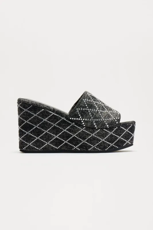 Connie Embellished Wedges - Black sold by Fashion Nova