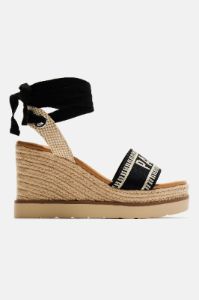 Any Time Any Place Wrap Up Wedges - Black/combo sold by Fashion Nova