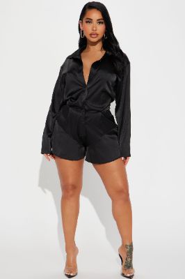 If You Want Satin Romper - Black sold by Fashion Nova