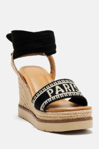 Any Time Any Place Wrap Up Wedges - Black/combo sold by Fashion Nova