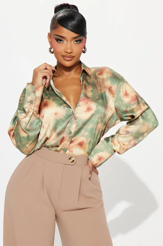 Places To Be Floral Shirt - Green/combo sold by Fashion Nova
