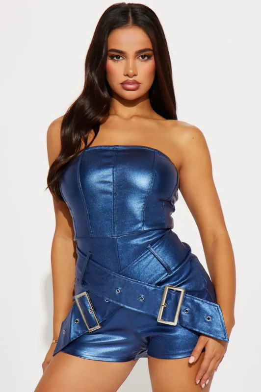 Now And Then Faux Romper - Royal sold by Fashion Nova