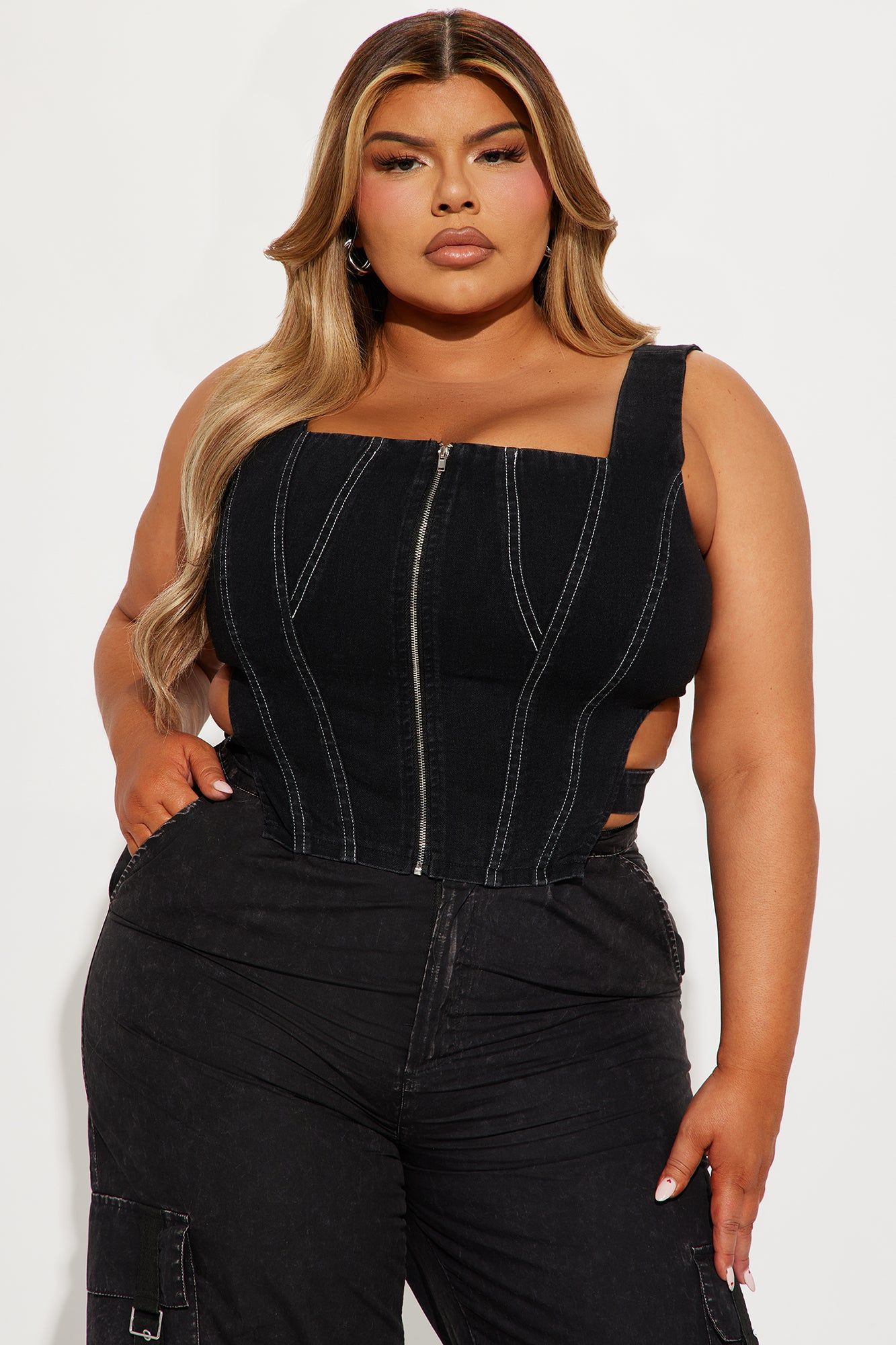 Keep That Energy Denim Corset Top - Black sold by Fashion Nova product image thumbnail 4