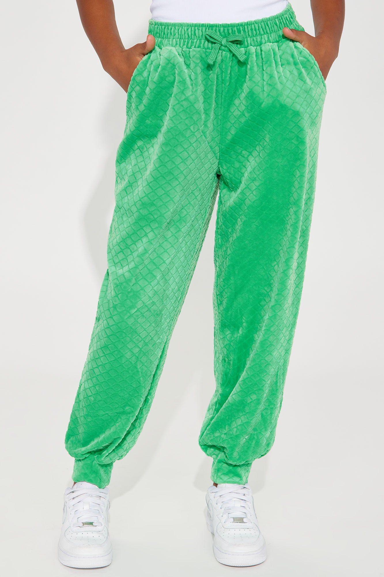 Mini Embossed Velour Joggers - Green sold by Fashion Nova product image thumbnail 2