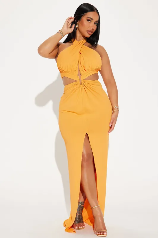 Cora Cut Out Maxi Dress - Mustard sold by Fashion Nova