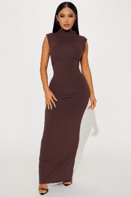 Aurora Ruched Maxi Dress - Brown sold by Fashion Nova