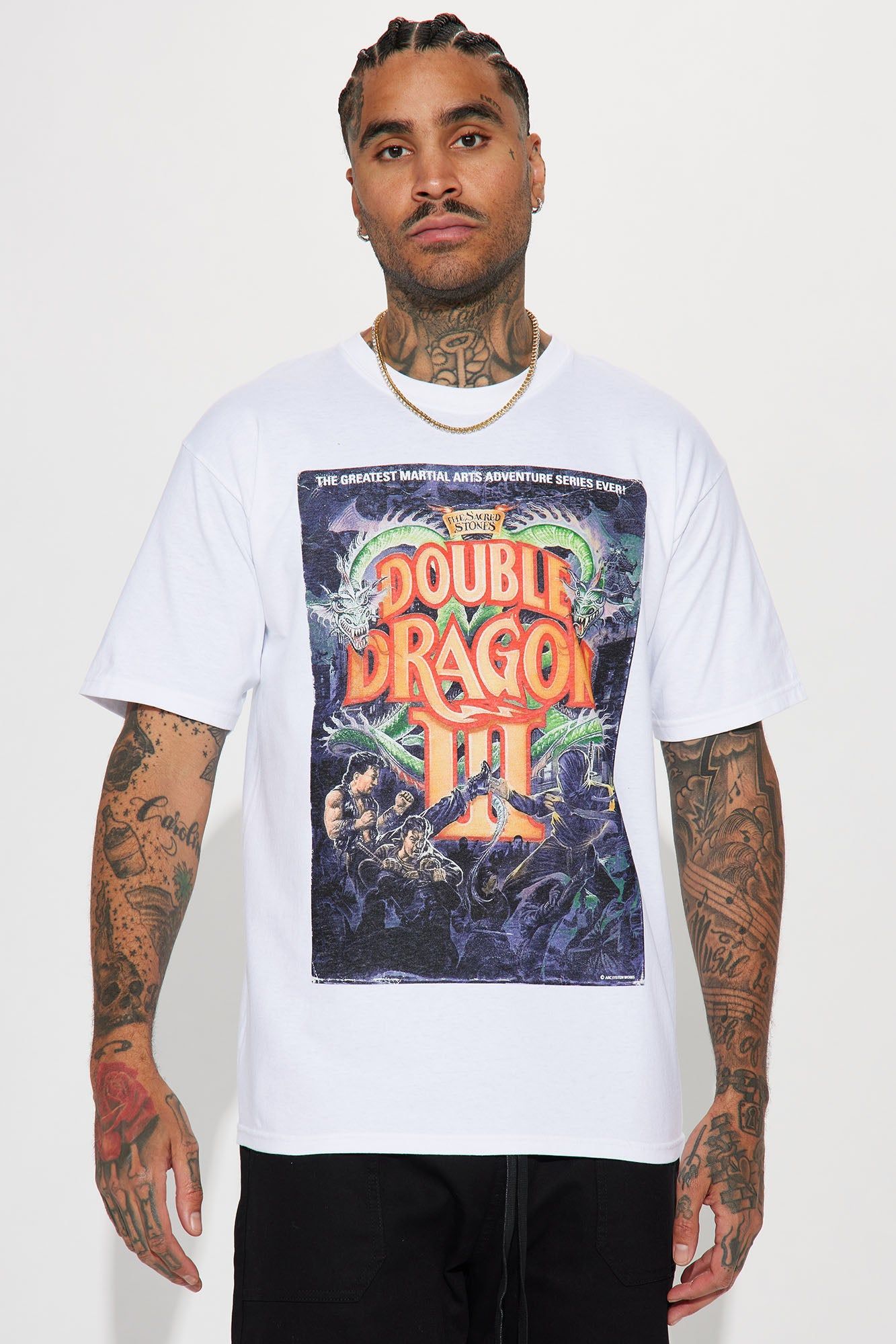 Double Dragon III Short Sleeve Tee - White sold by Fashion Nova
