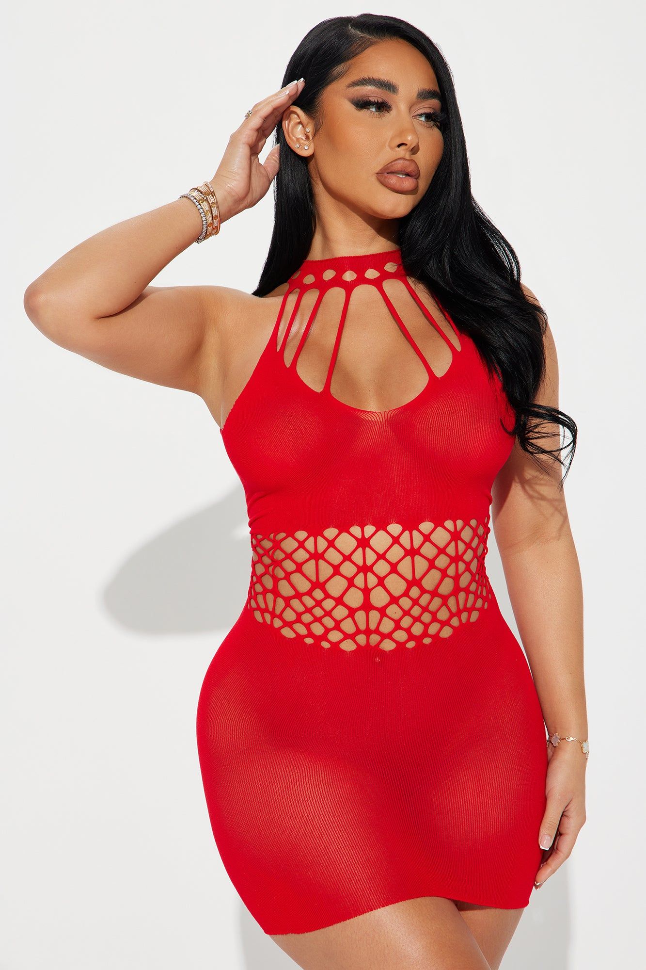 Watch The Attitude Dress Bodystocking - Red sold by Fashion Nova