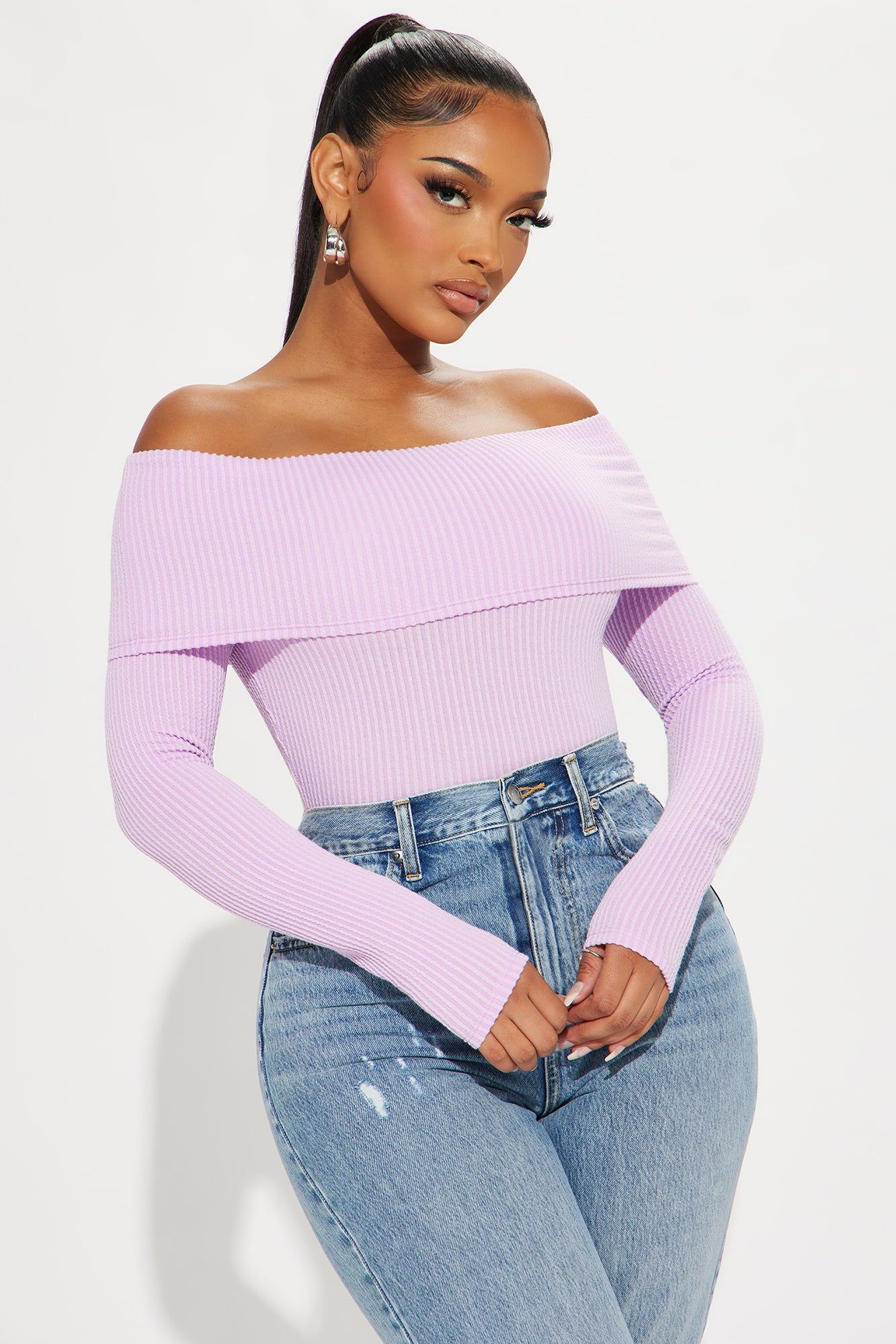 Best Of Luck Off Shoulder Top - Lilac sold by Fashion Nova