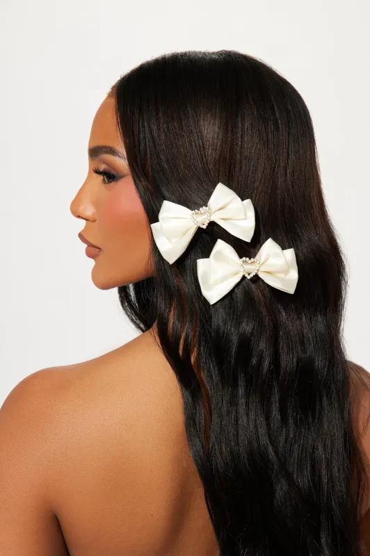 Love Like Mine Bow Hair Clip Set - Ivory sold by Fashion Nova
