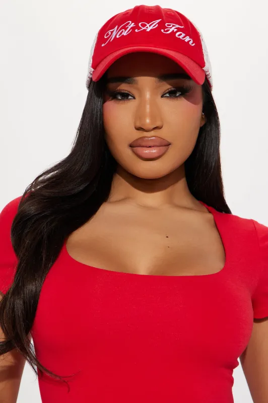 Not A Fan Hat - Red sold by Fashion Nova