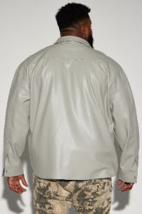 Covert Faux Leather Button Up Shirt - Grey sold by Fashion Nova