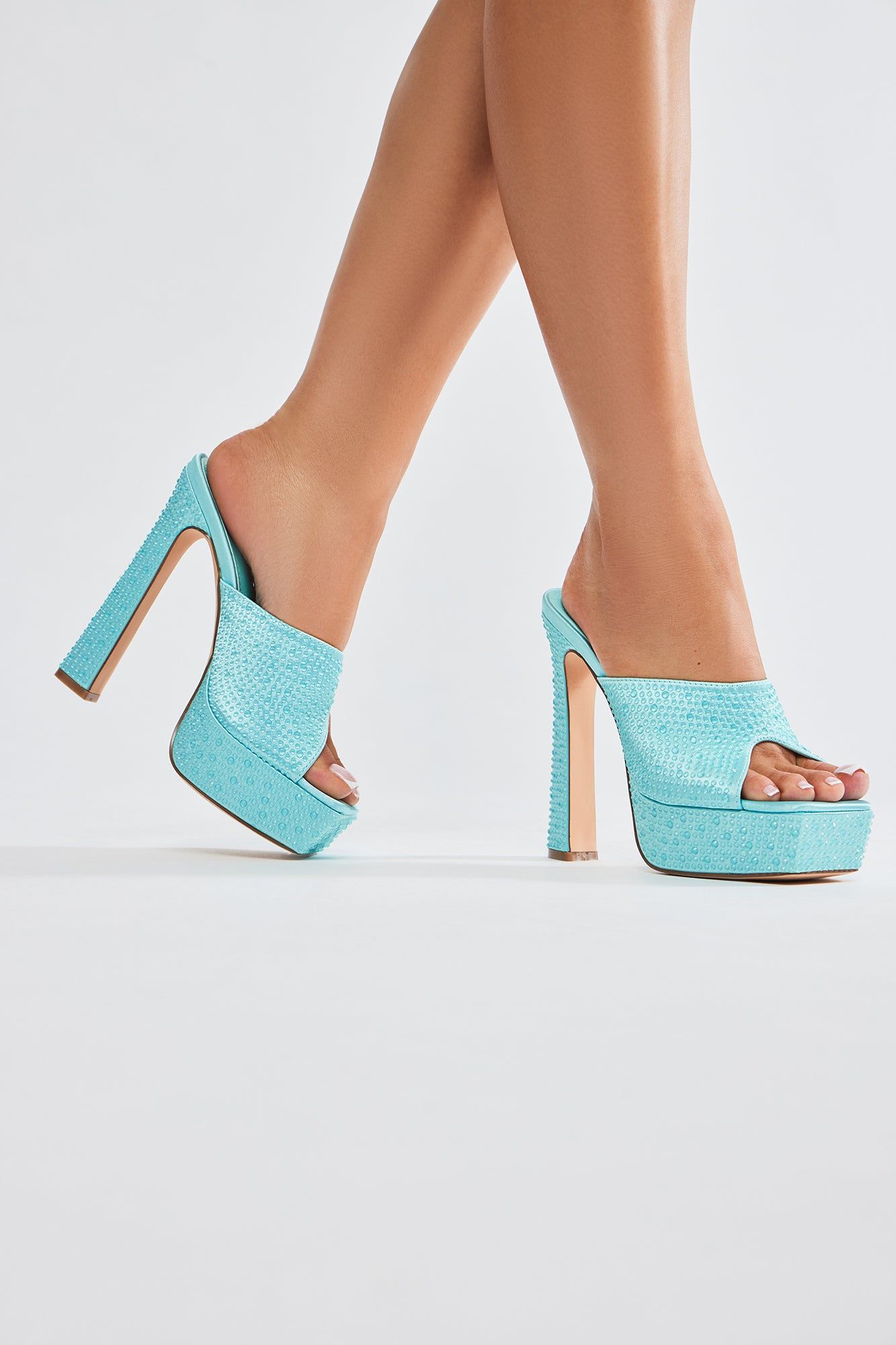All Eyes On Me Platform Mules - Blue sold by Fashion Nova