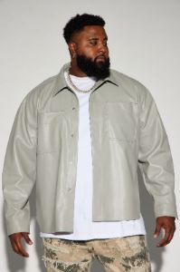 Covert Faux Leather Button Up Shirt - Grey sold by Fashion Nova