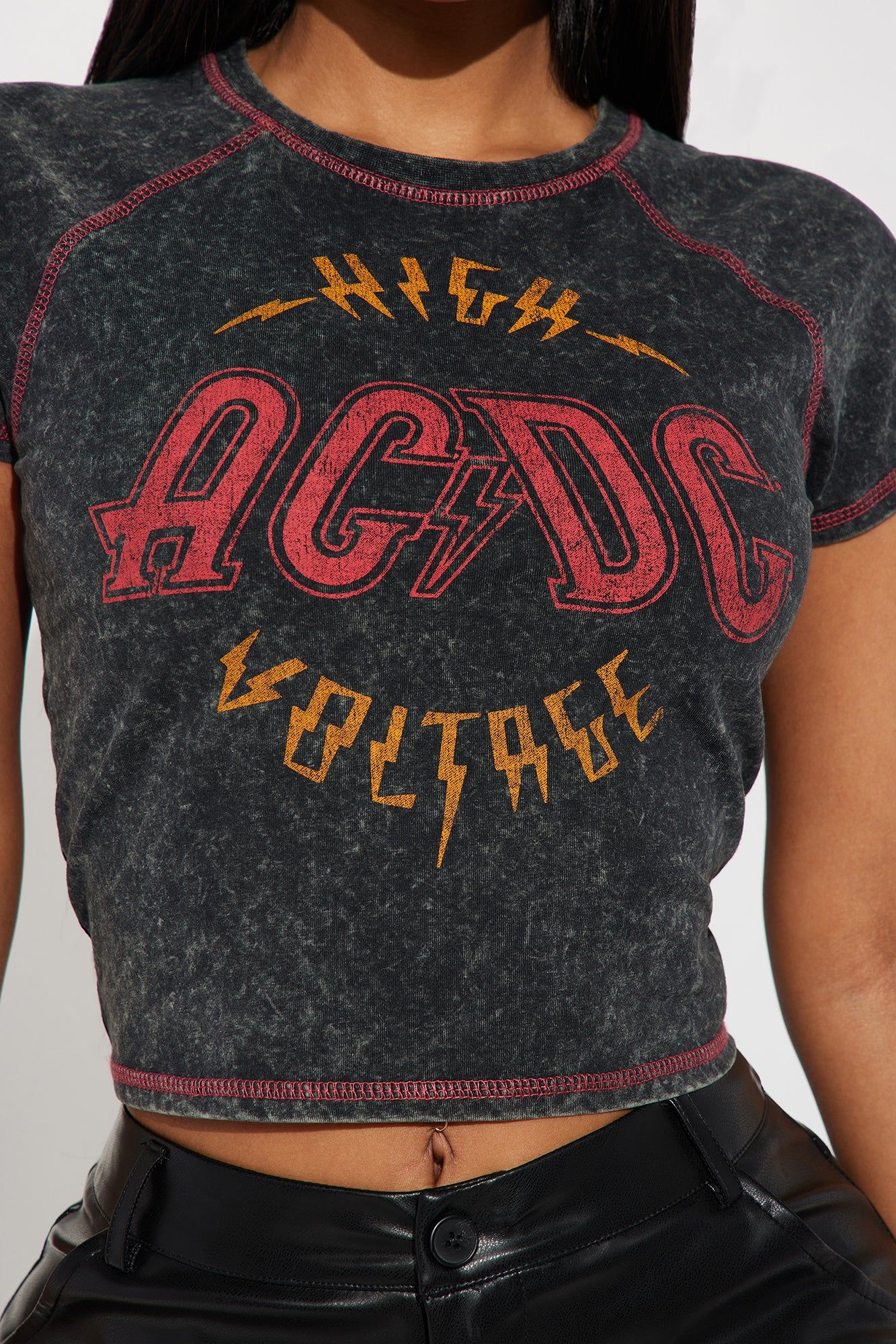 High Voltage ACDC Washed Fitted Tee - Black Wash sold by Fashion Nova product image thumbnail 3