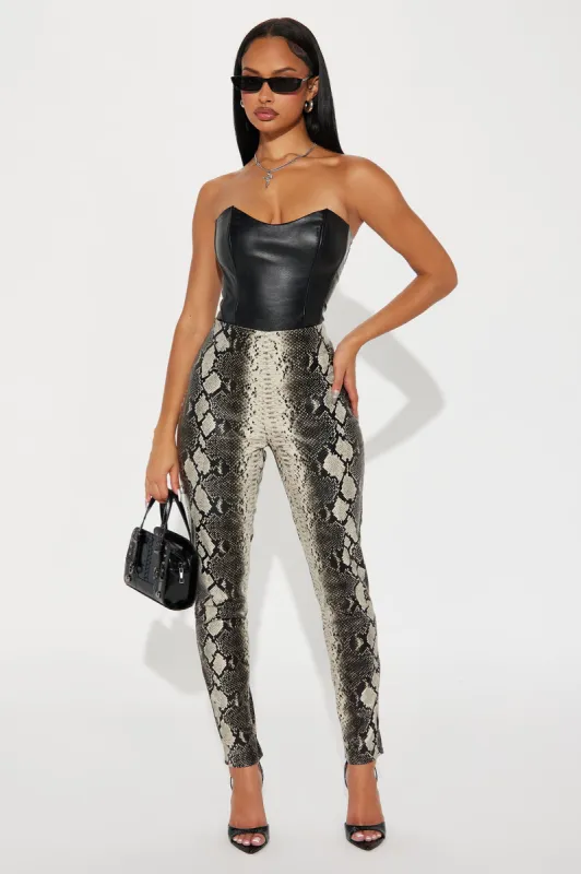 Sneakin' In Low High Rise Skinny Pant - Cream/combo sold by Fashion Nova