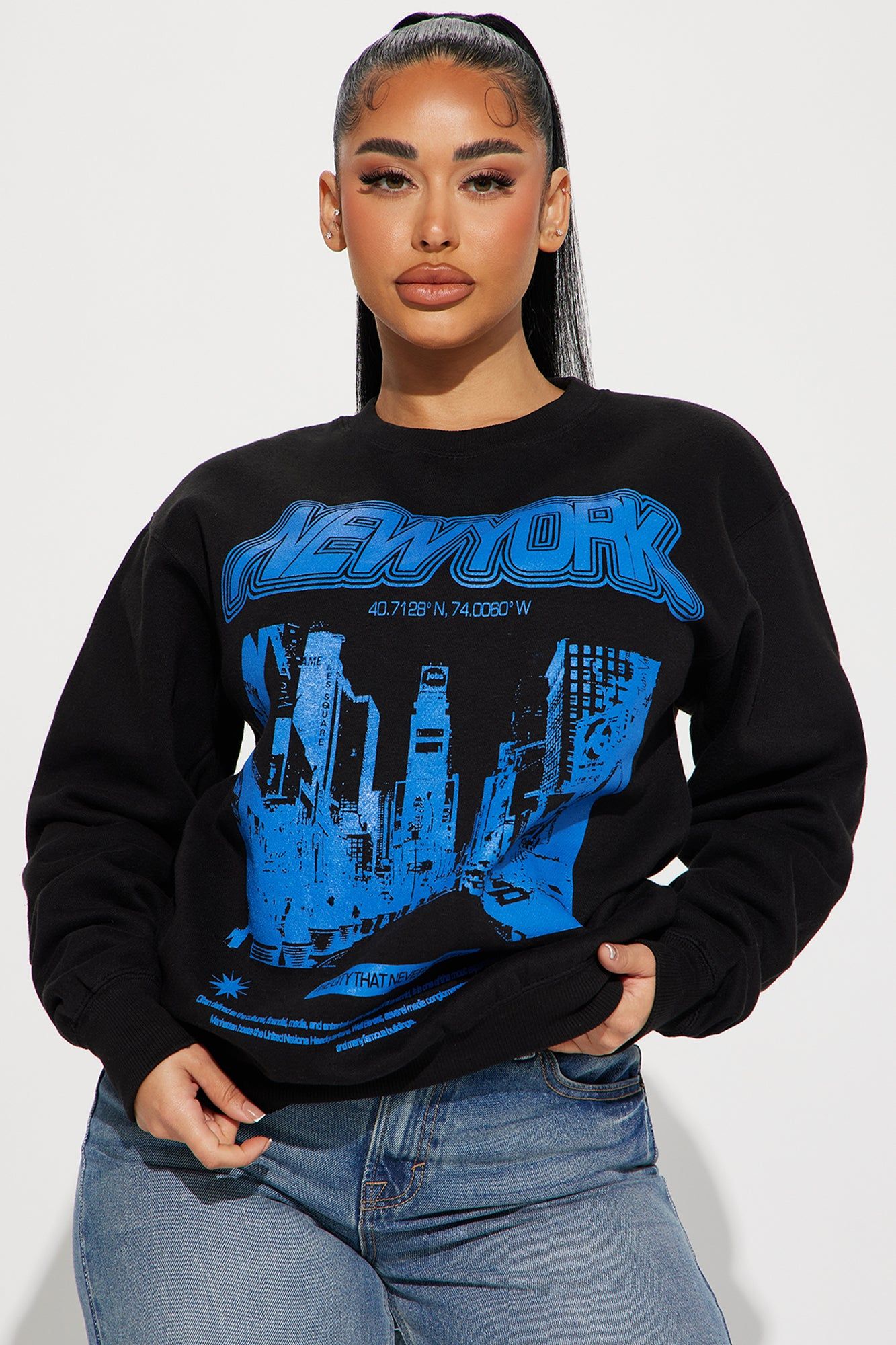 New York Night Life Sweatshirt - Black sold by Fashion Nova