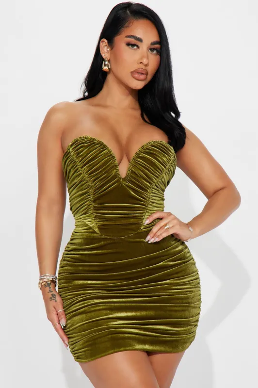 Olivia Velvet Mini Dress - Olive sold by Fashion Nova