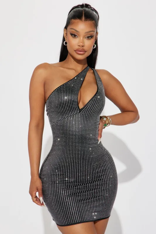 Palmer Rhinestone Mini Dress - Black/Silver made by Fashion Nova