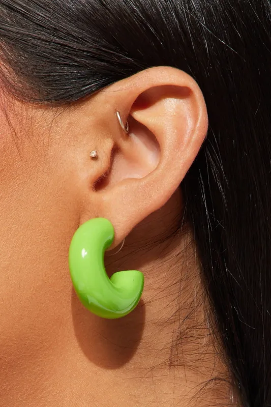 All Fun And Games Hoop Earrings - Green sold by Fashion Nova