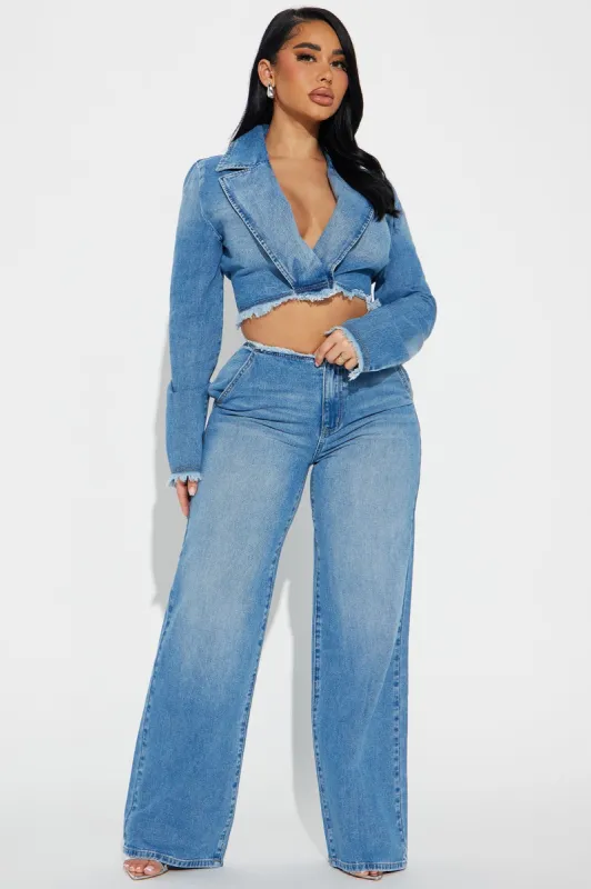 It's Just Business Cut Off Waistband Baggy Jeans - Medium Wash sold by Fashion Nova