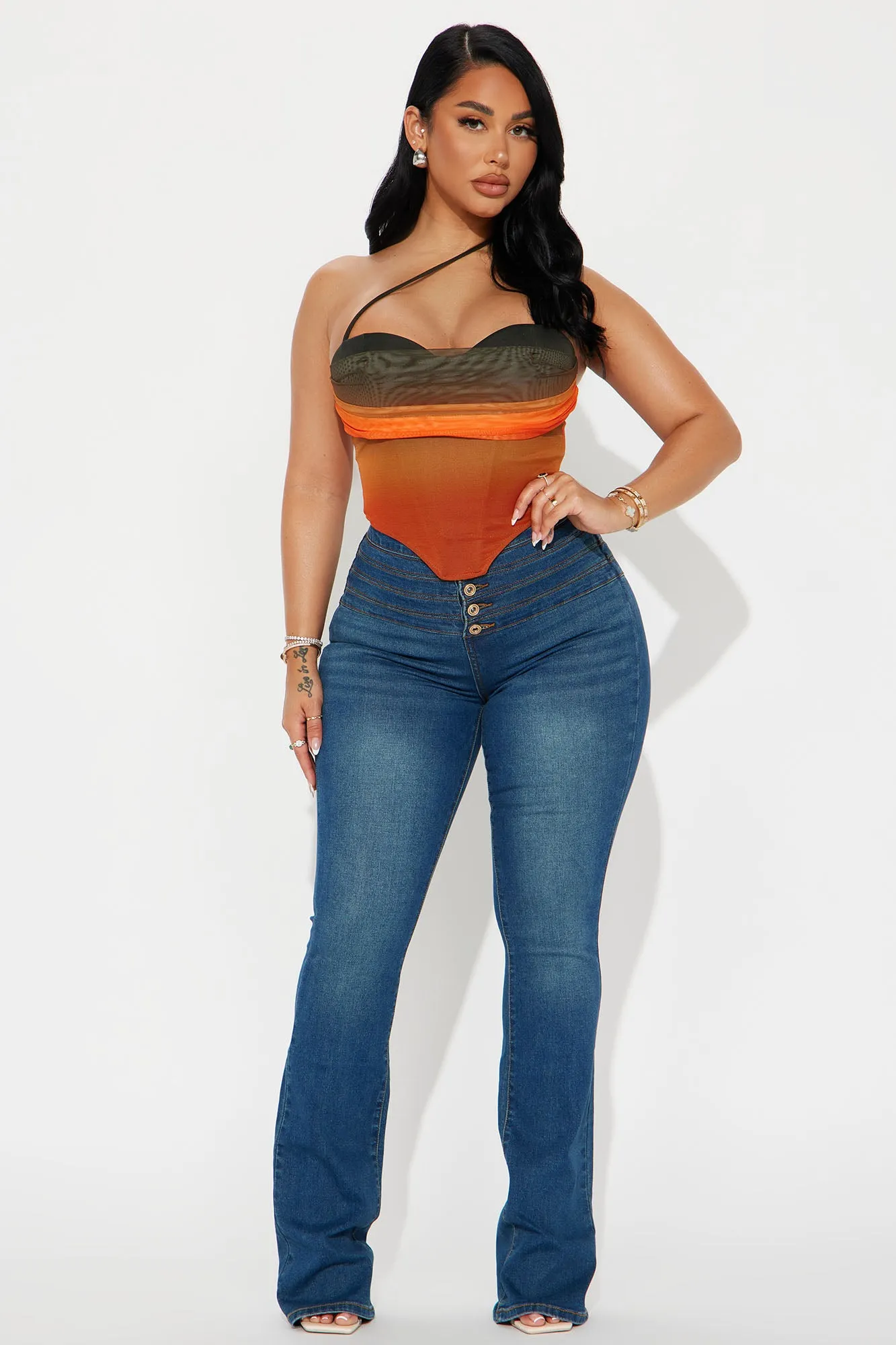 Summer Sunset Mesh Corset Top - Orange/combo sold by Fashion Nova product image thumbnail 2