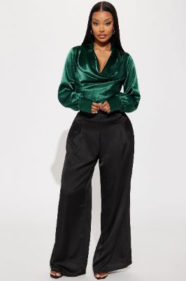 Love A Little Satin Trouser - Black sold by Fashion Nova