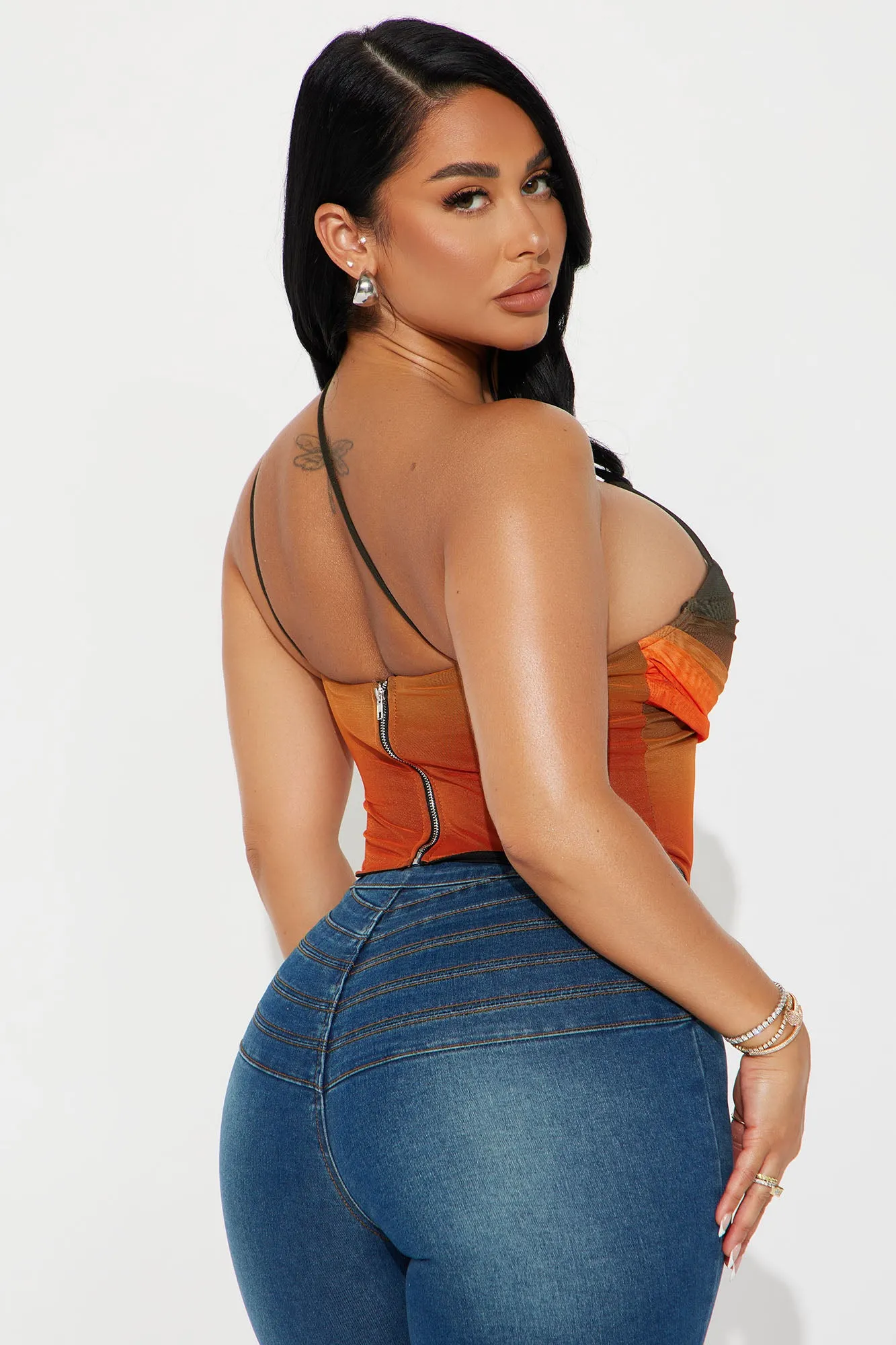 Summer Sunset Mesh Corset Top - Orange/combo sold by Fashion Nova product image thumbnail 3