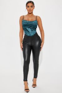 Date Night Satin Corset Top - Teal sold by Fashion Nova