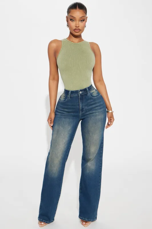 Enjoying The Attention Stretch Tinted Straight Leg Jeans - Dark Wash sold by Fashion Nova