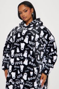Queen Of Ghosting Plush PJ Hoodie - Black/White sold by Fashion Nova