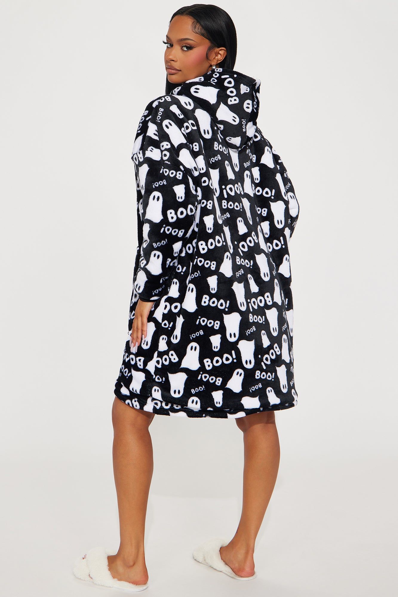 Queen Of Ghosting Plush PJ Hoodie - Black/White sold by Fashion Nova product image thumbnail 3