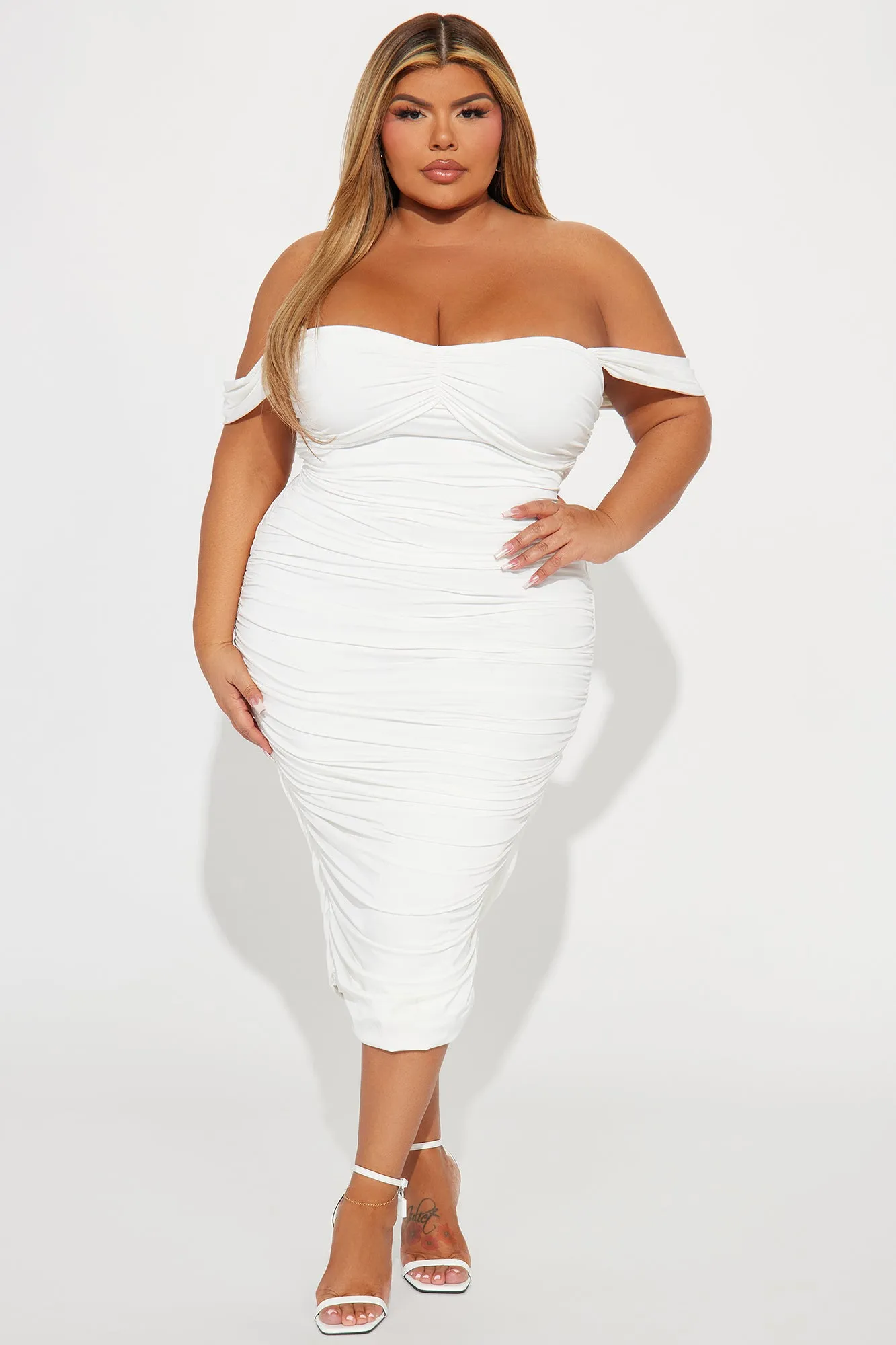 Jen Ruched Midi Dress - White sold by Fashion Nova product image thumbnail 4