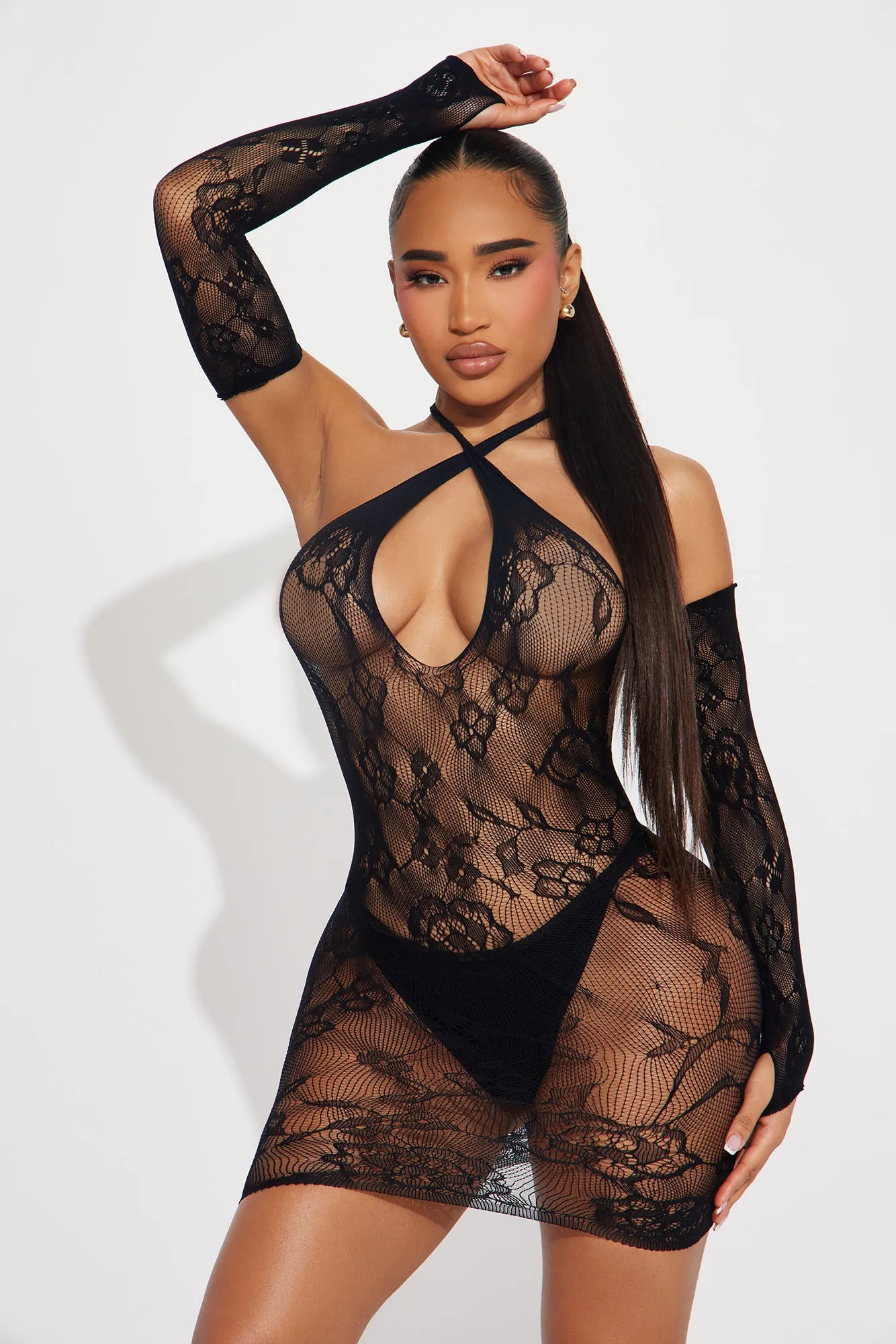 Sara Fishnet Dress Bodystocking - Black sold by Fashion Nova