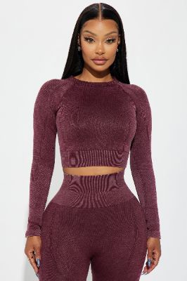 Keep The Flow Active Top - Burgundy sold by Fashion Nova