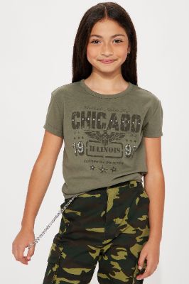Mini Chicago Embellished Tee - Olive - Olive sold by Fashion Nova