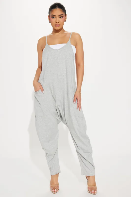 Get You Off My Mind Jumpsuit - Heather Grey sold by Fashion Nova