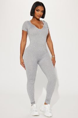 Lucia Seamless Jumpsuit - Heather Grey sold by Fashion Nova