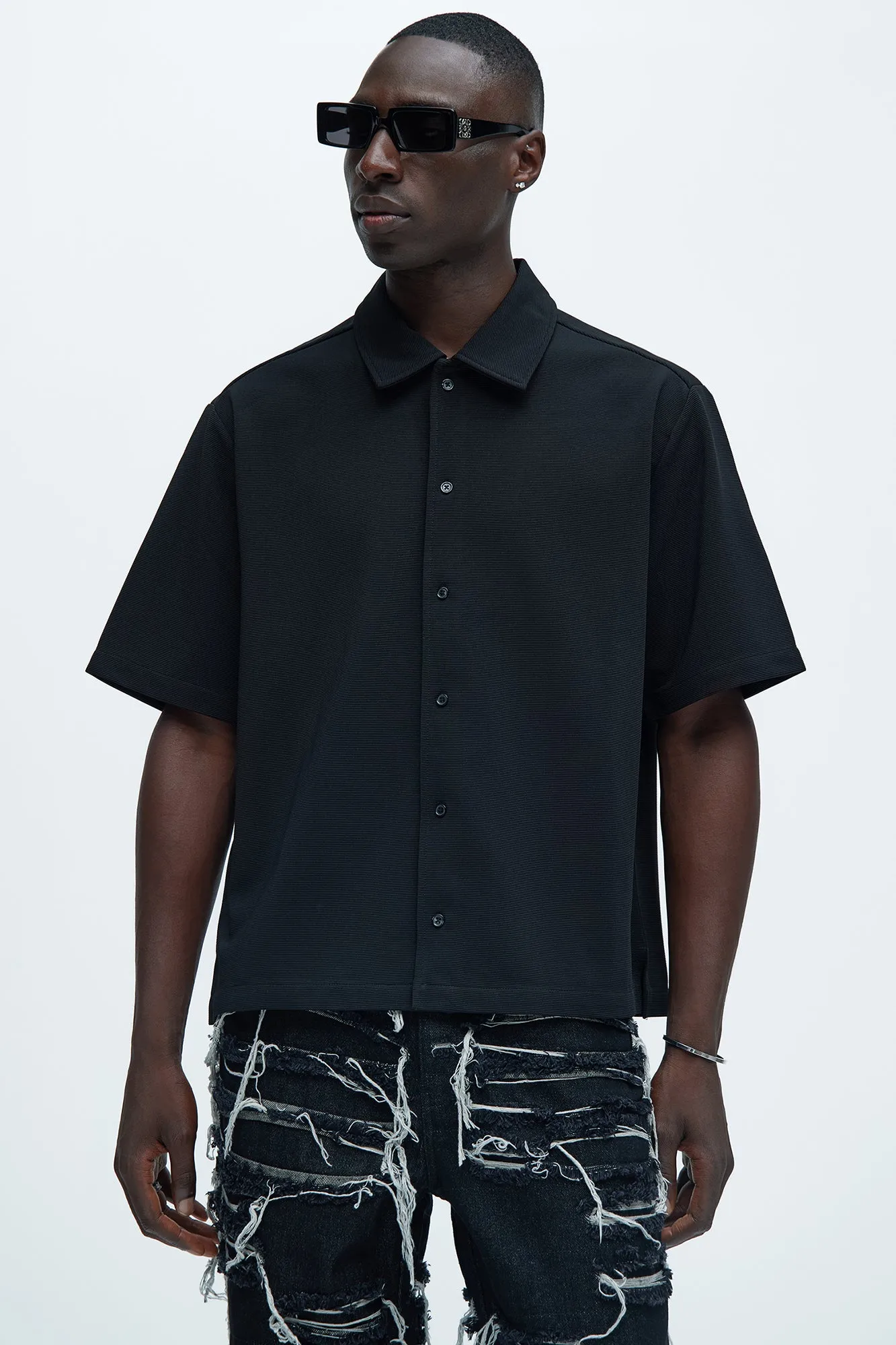 Frazer Textured Knit Shirt - Black sold by Fashion Nova