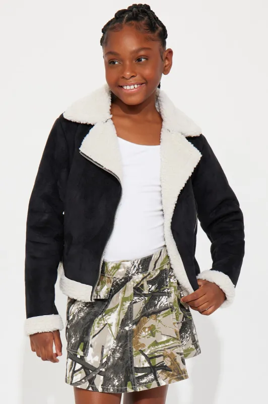 Mini Ready To Ride Shearling Moto Jacket - Black sold by Fashion Nova