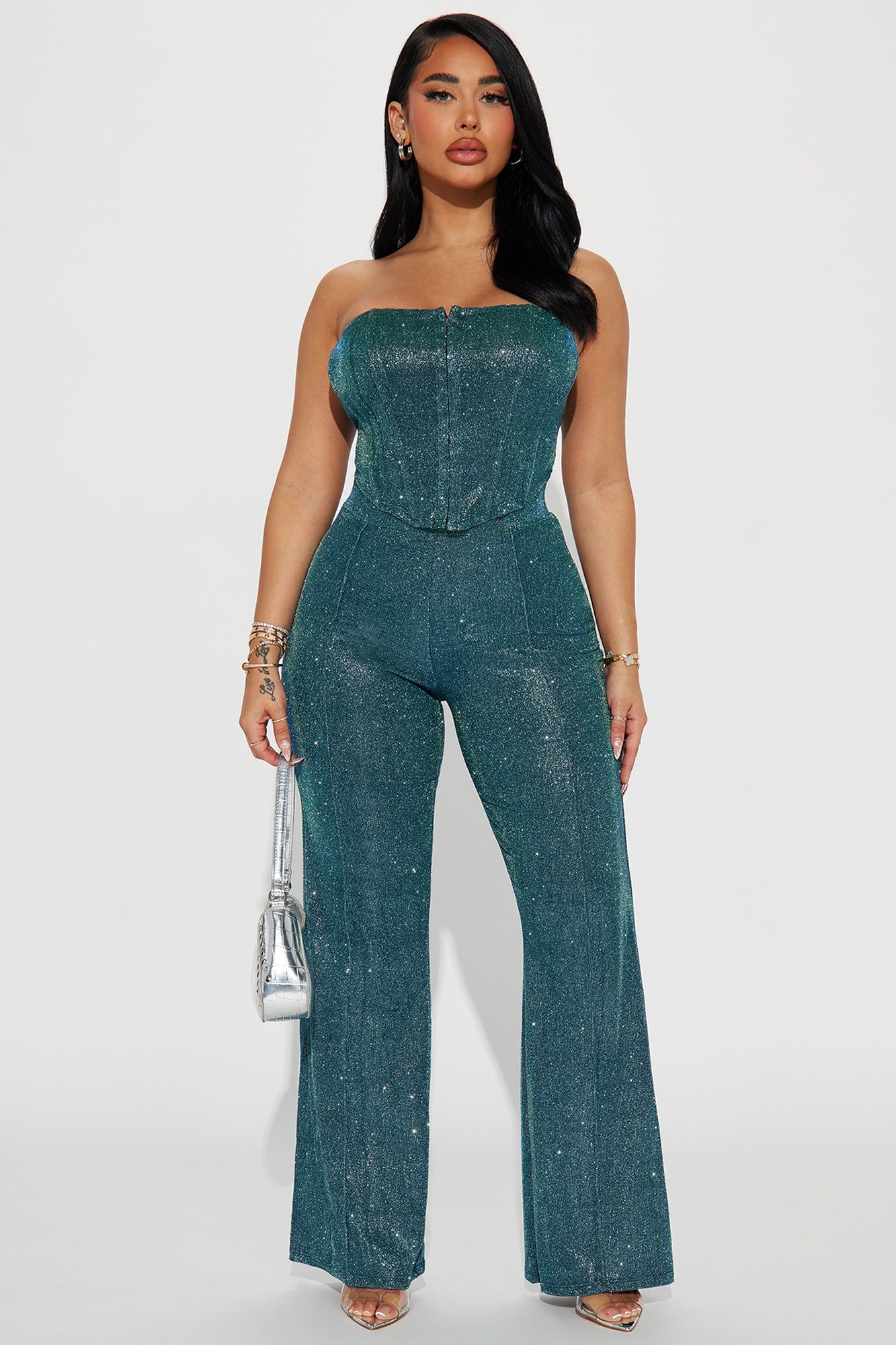 Lori Metallic Pant Set - Blue sold by Fashion Nova