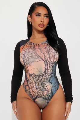 Got My Attention Bodysuit - Orange/combo sold by Fashion Nova