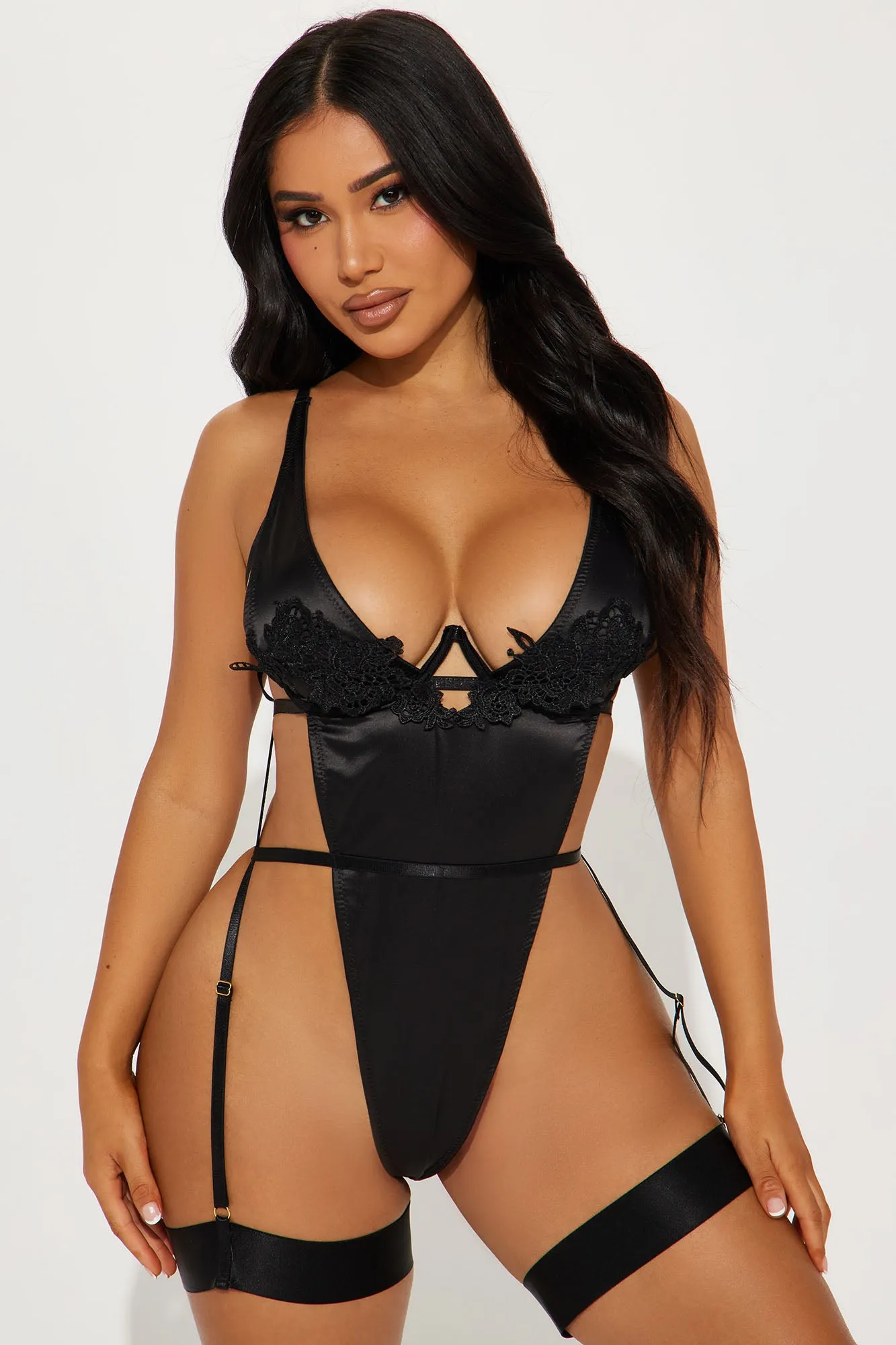 Midnight Desires Satin Teddy - Black sold by Fashion Nova