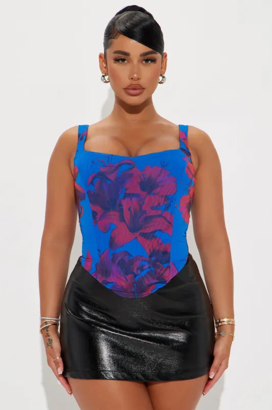 Capri Mesh Corset Top - Blue/combo sold by Fashion Nova