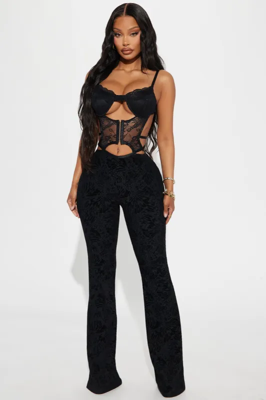Talkin' Flirty Mesh Jumpsuit - Black sold by Fashion Nova