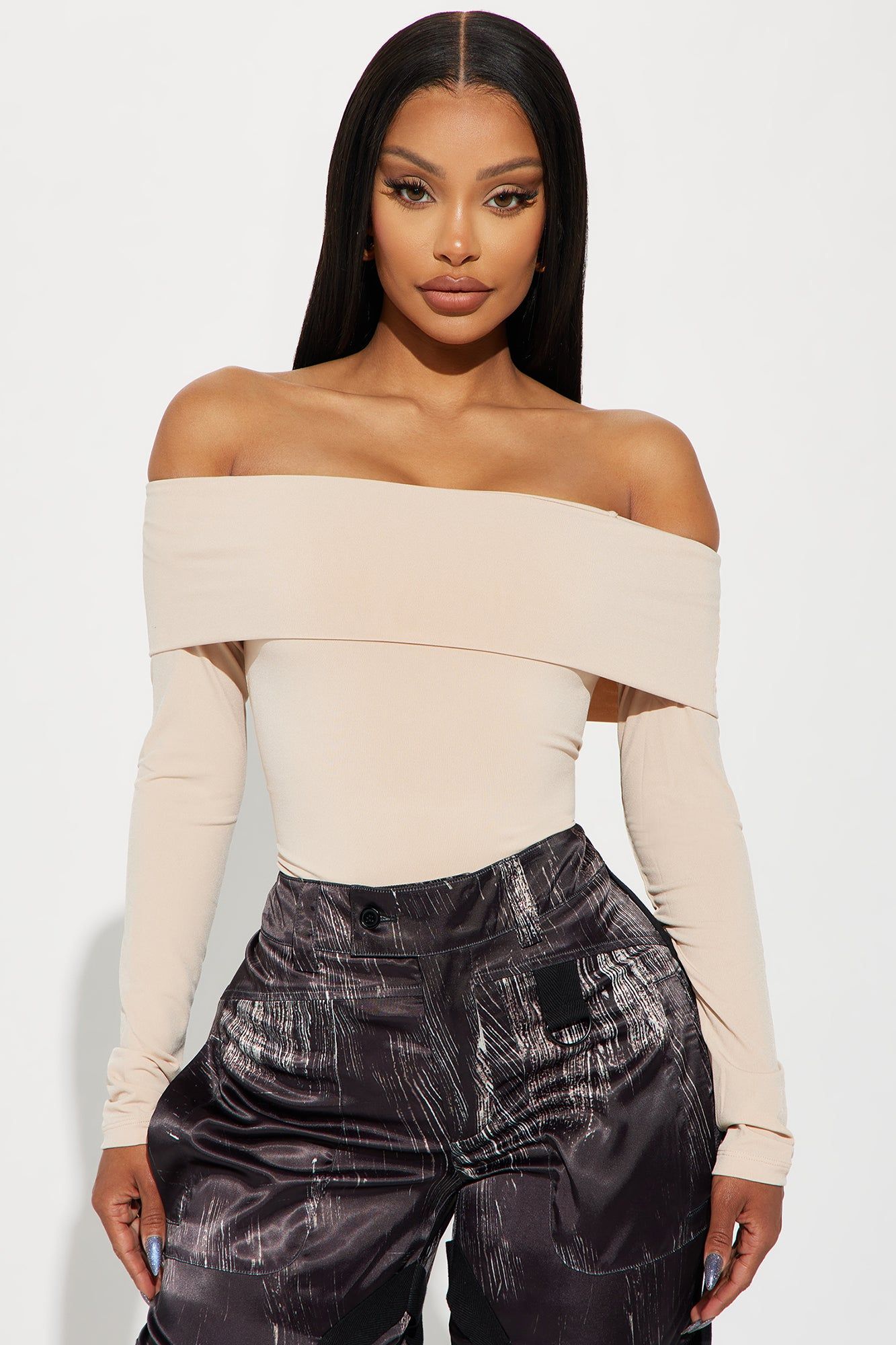 Jada Off Shoulder Top - Taupe sold by Fashion Nova